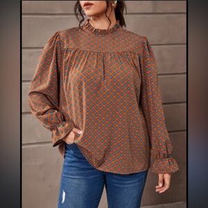 Burnt Orange/Brown Patterned Women's Top